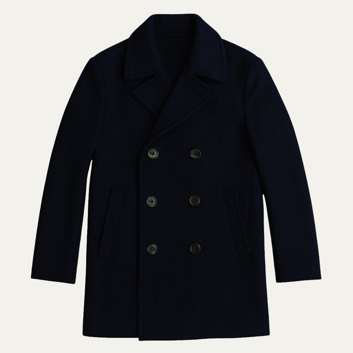 Wide-Lapel Double-Breasted Wool-Look Peacoat