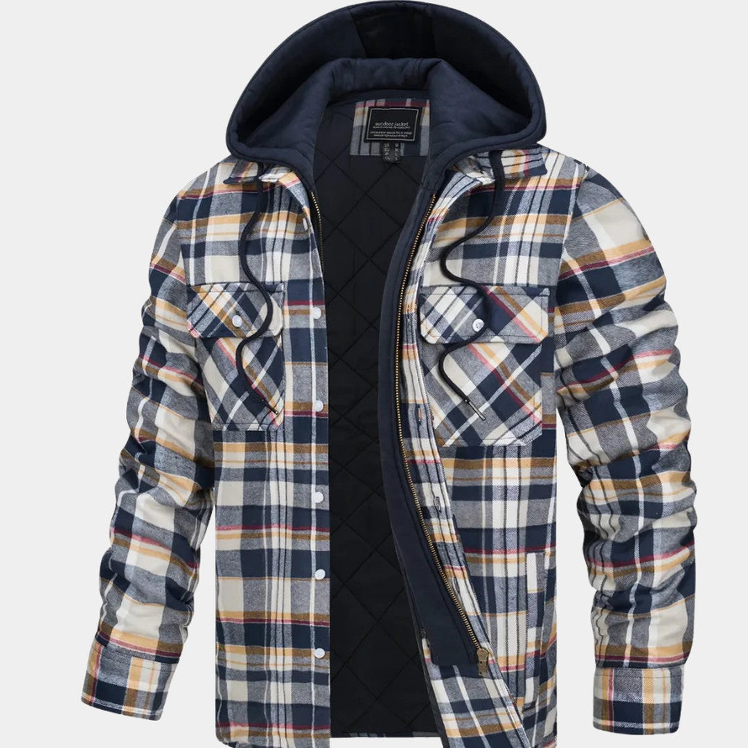 Checked Winter Jacket with Lined Hood