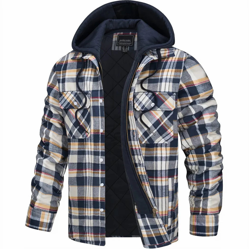 Checked Winter Jacket with Lined Hood