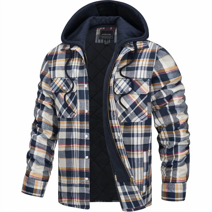 Checked Winter Jacket with Lined Hood