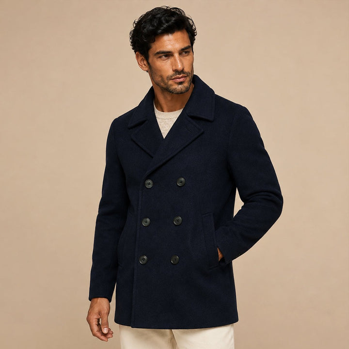 Wide-Lapel Double-Breasted Wool-Look Peacoat