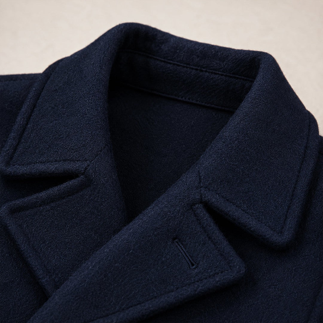 Wide-Lapel Double-Breasted Wool-Look Peacoat