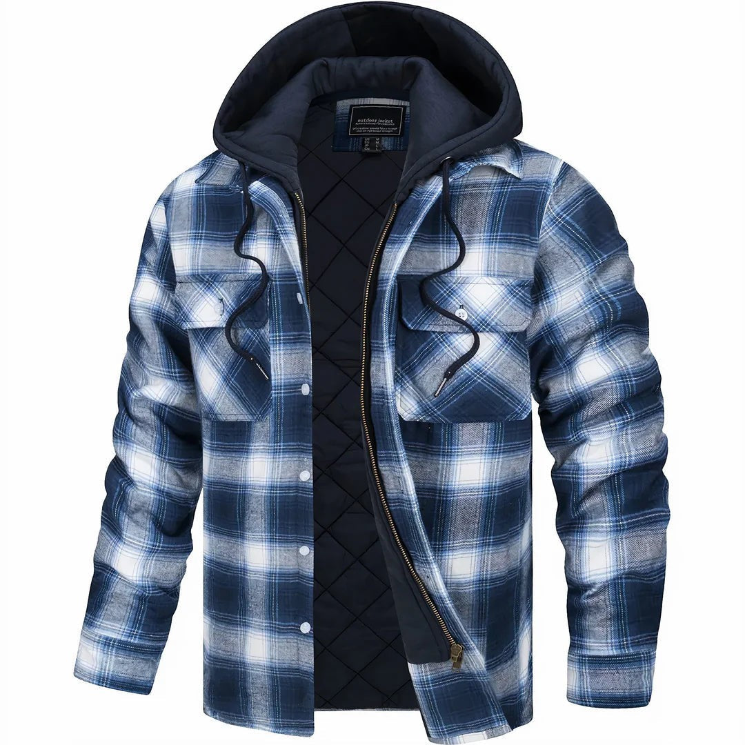Checked Winter Jacket with Lined Hood