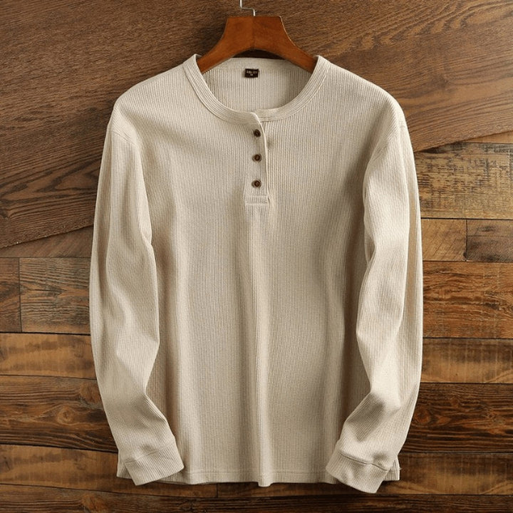 Waffle Knit Henley Shirt - Cream