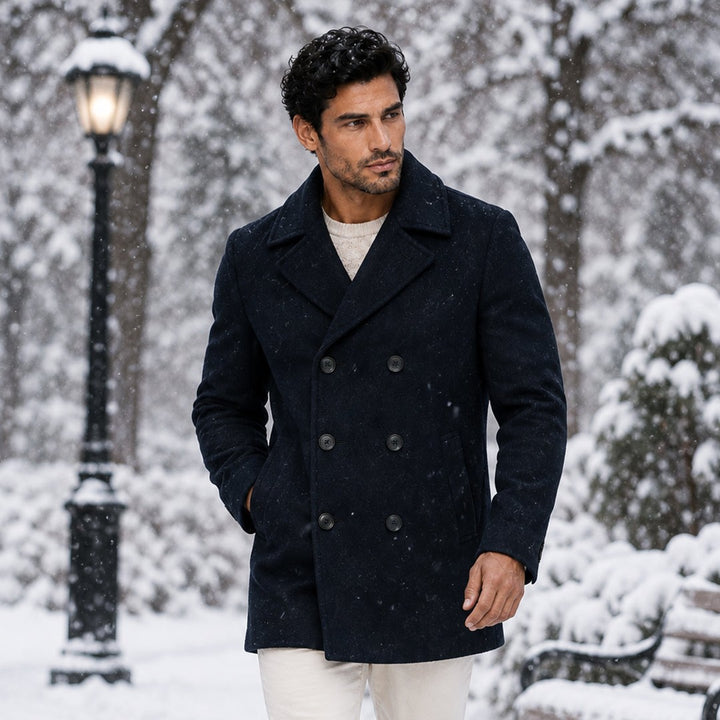Wide-Lapel Double-Breasted Wool-Look Peacoat