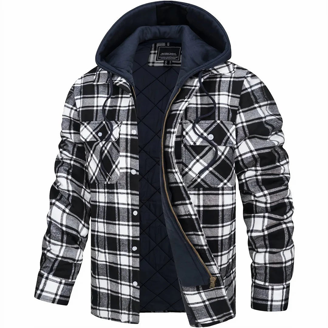 Checked Winter Jacket with Lined Hood