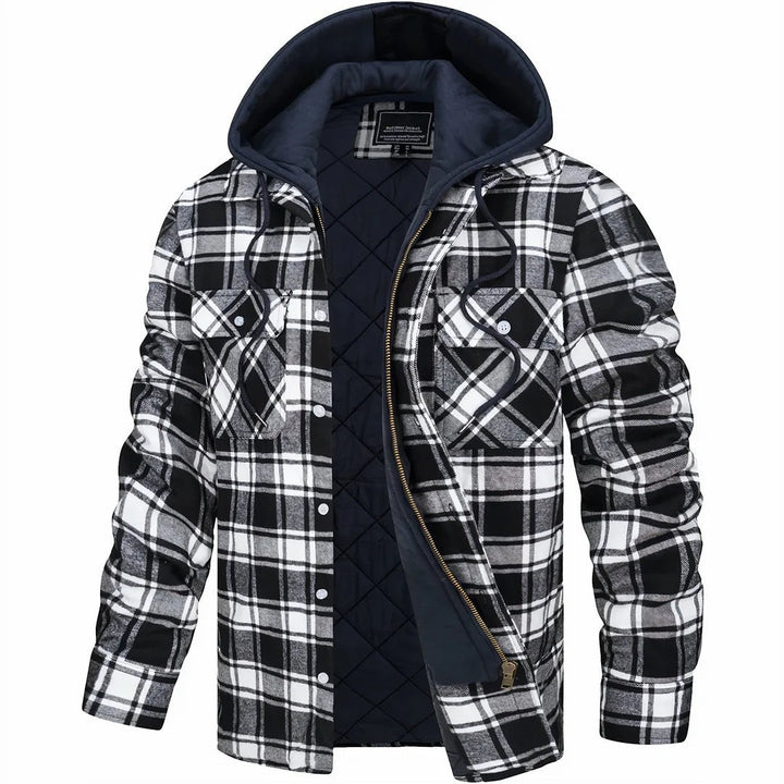 Checked Winter Jacket with Lined Hood