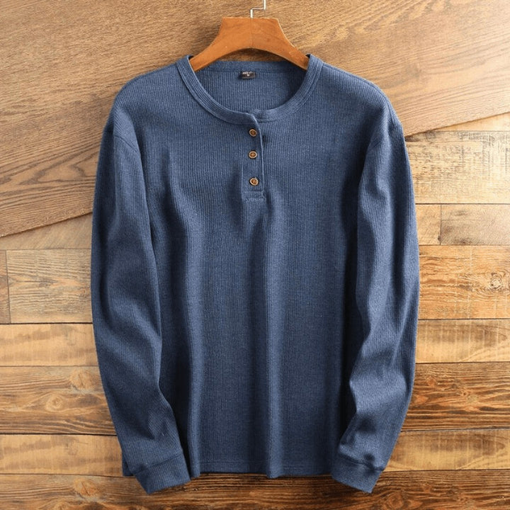 Waffle Knit Henley Shirt - Navy Blue