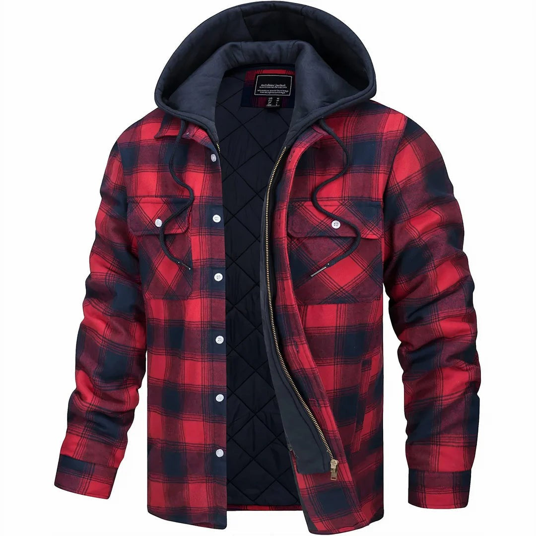 Checked Winter Jacket with Lined Hood