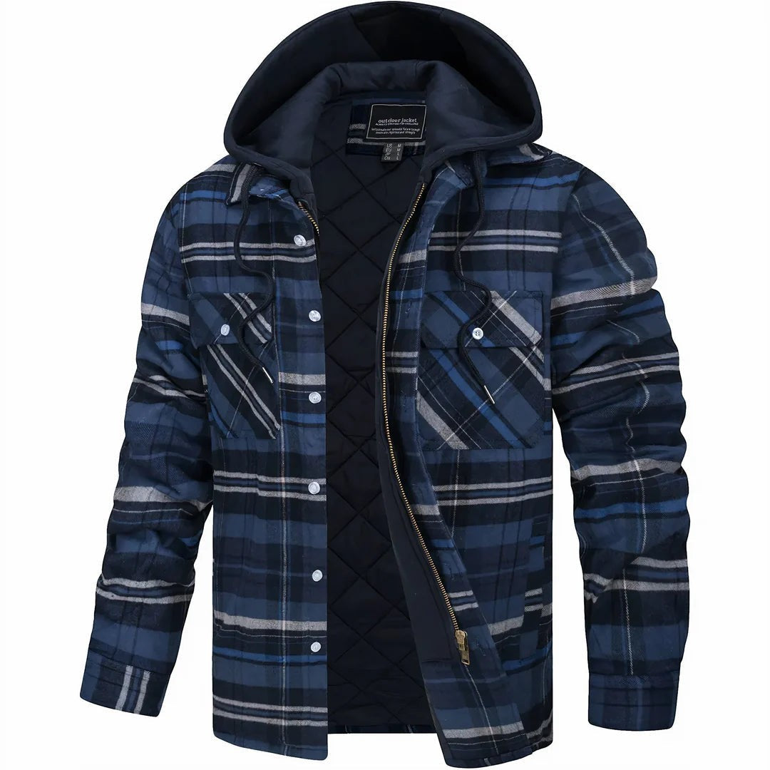 Checked Winter Jacket with Lined Hood