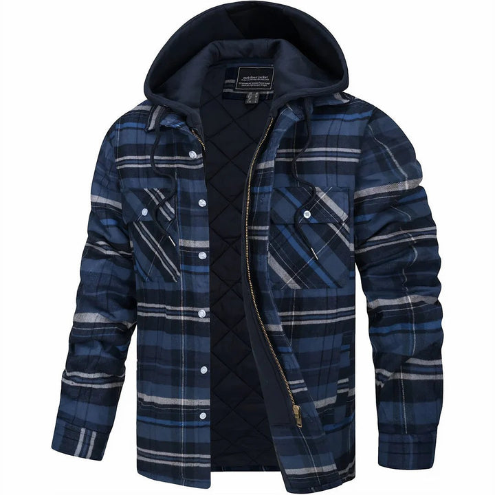 Checked Winter Jacket with Lined Hood