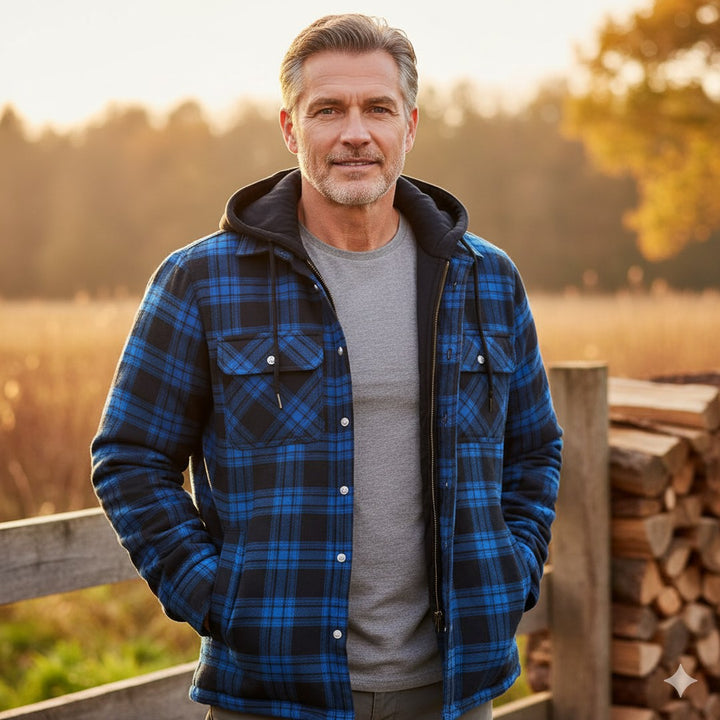Checked Winter Jacket with Lined Hood