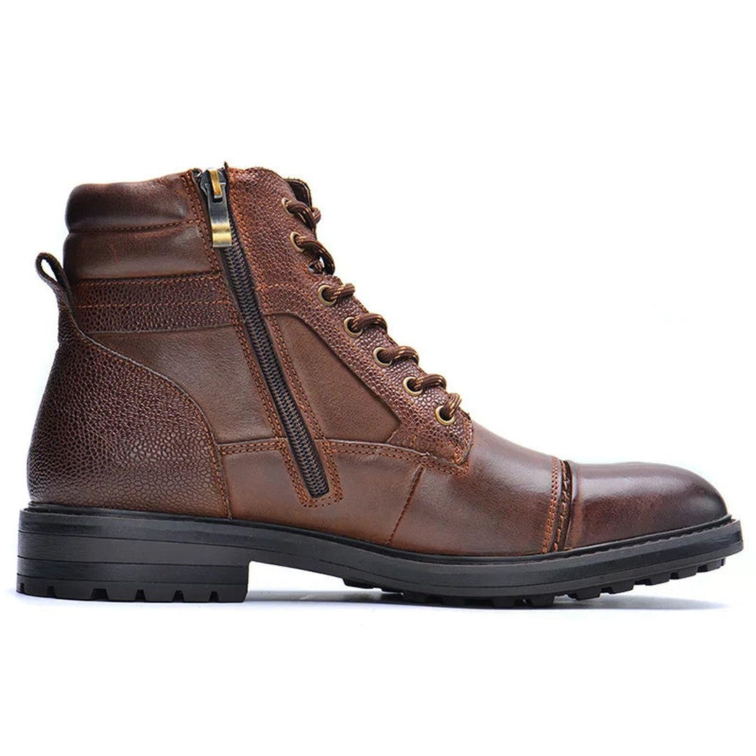 Leather-Look Side-Zip Work Boots - Brown