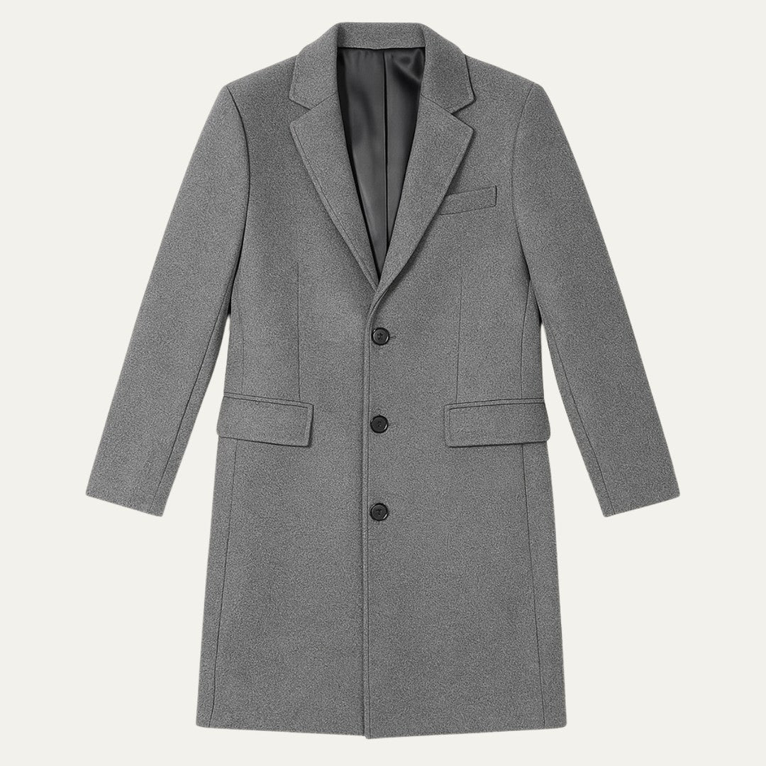 Notch Lapel Flap-Pocket Wool-Look Overcoat