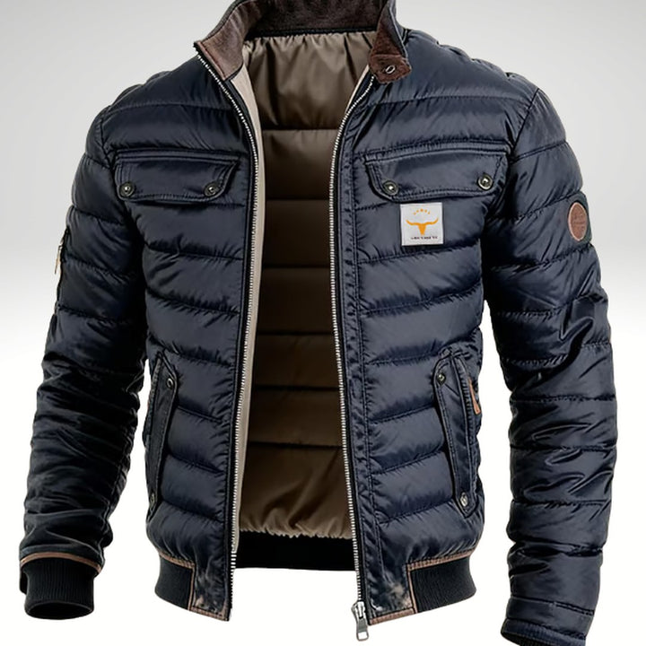 Quilted Jacket with Stand Collar and Zip Front