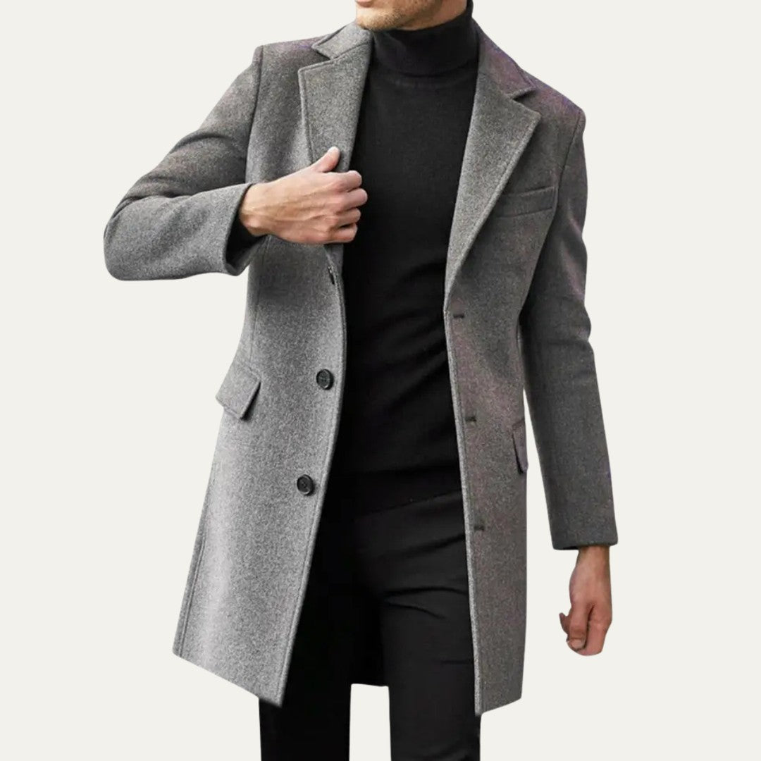 Notch Lapel Flap-Pocket Wool-Look Overcoat
