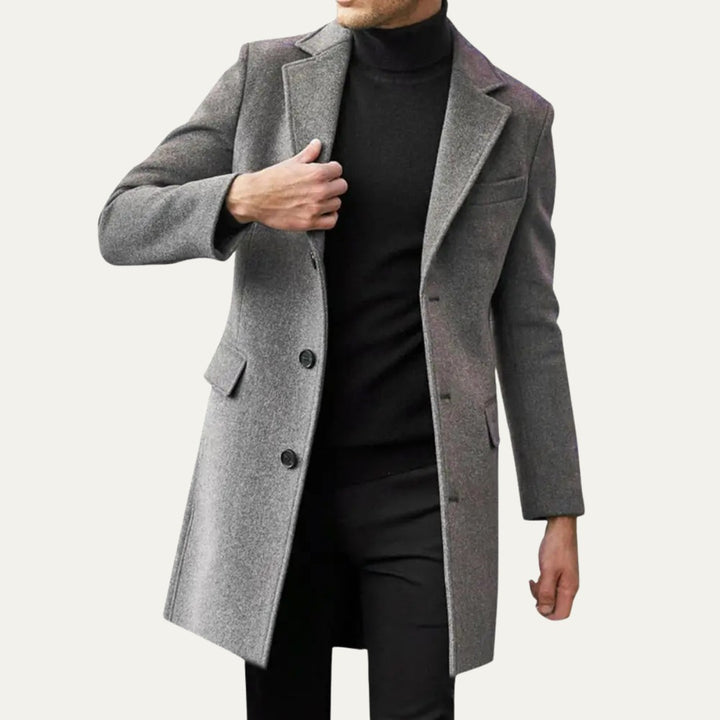 Notch Lapel Flap-Pocket Wool-Look Overcoat