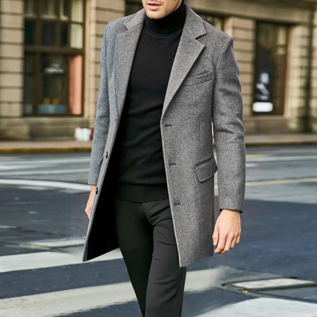 Notch Lapel Flap-Pocket Wool-Look Overcoat