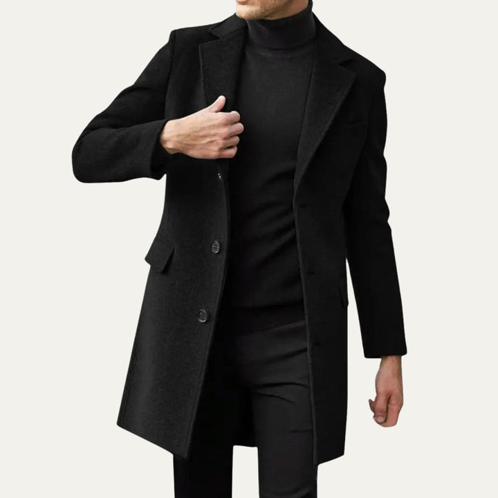 Notch Lapel Flap-Pocket Wool-Look Overcoat