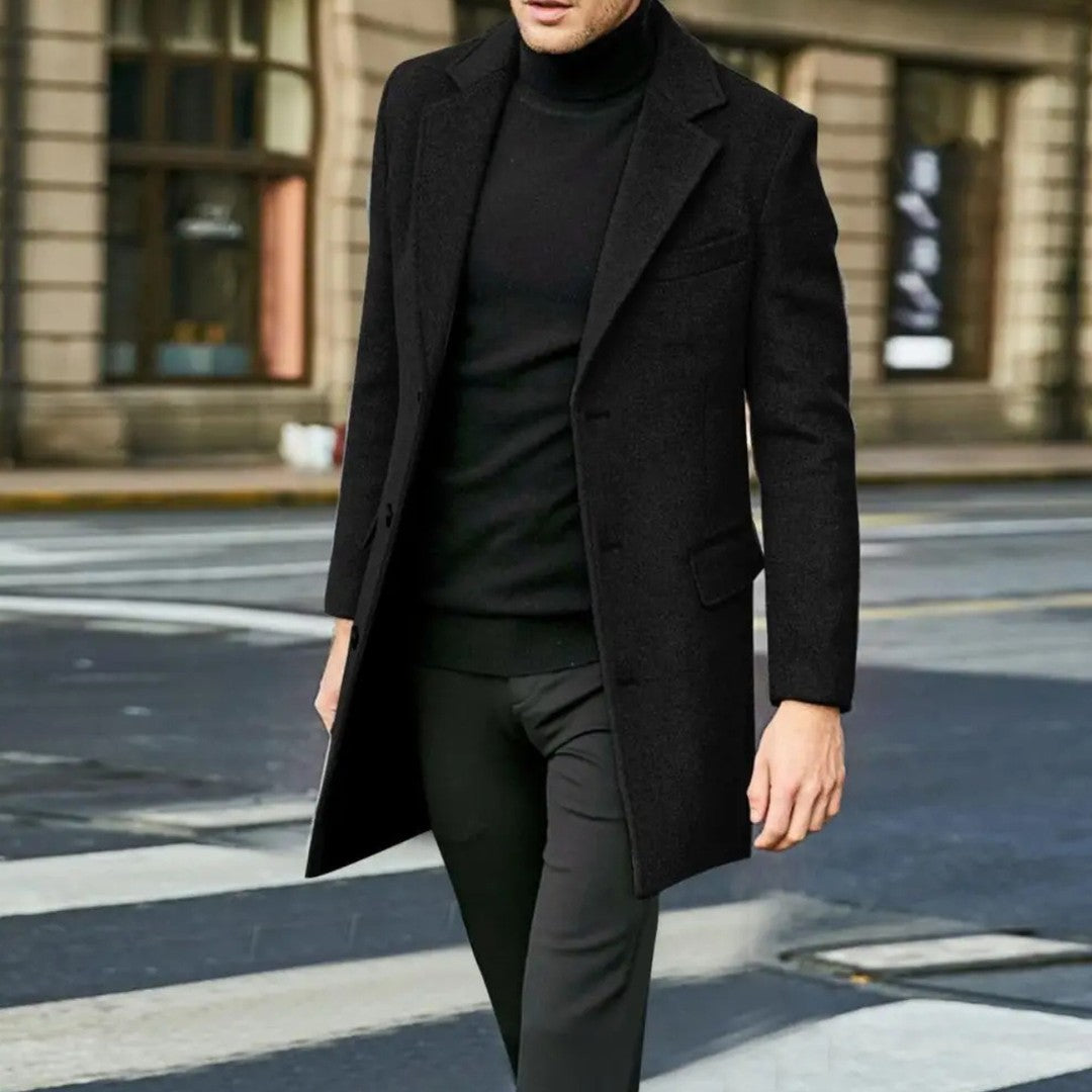 Notch Lapel Flap-Pocket Wool-Look Overcoat