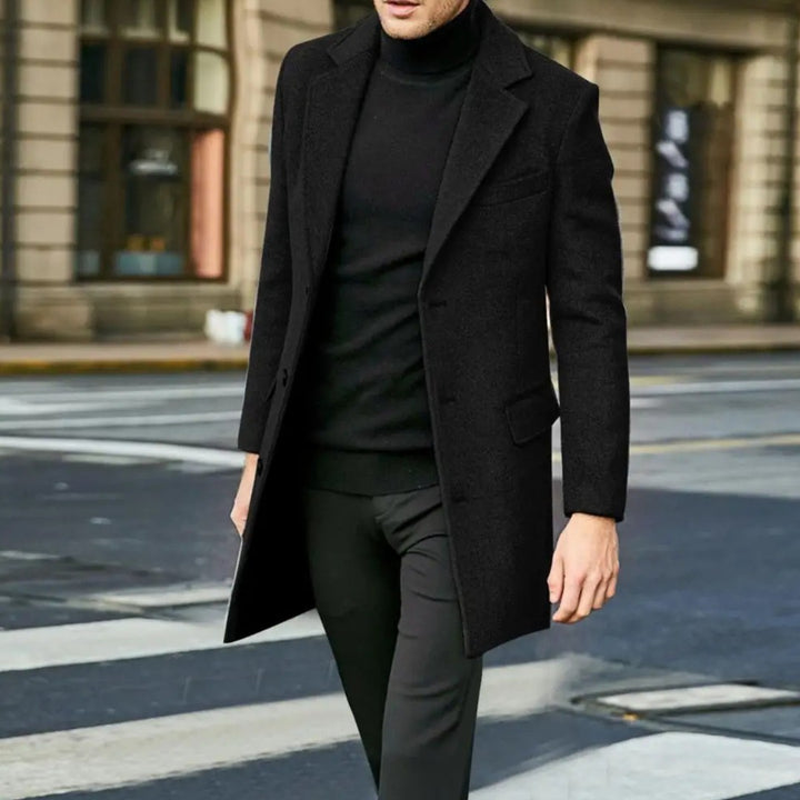 Notch Lapel Flap-Pocket Wool-Look Overcoat