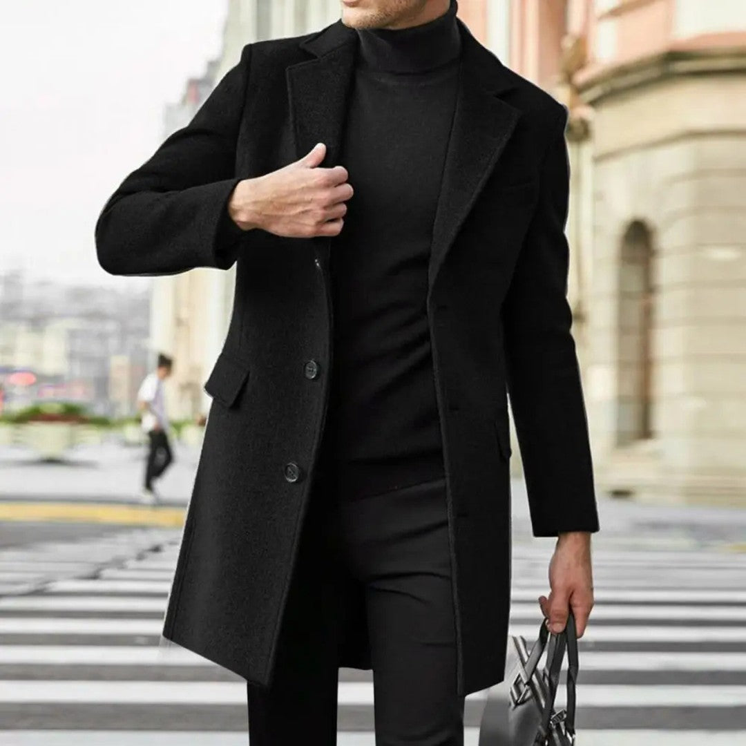 Notch Lapel Flap-Pocket Wool-Look Overcoat