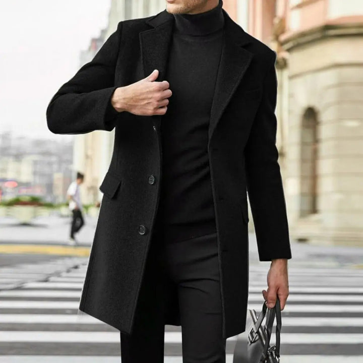 Notch Lapel Flap-Pocket Wool-Look Overcoat
