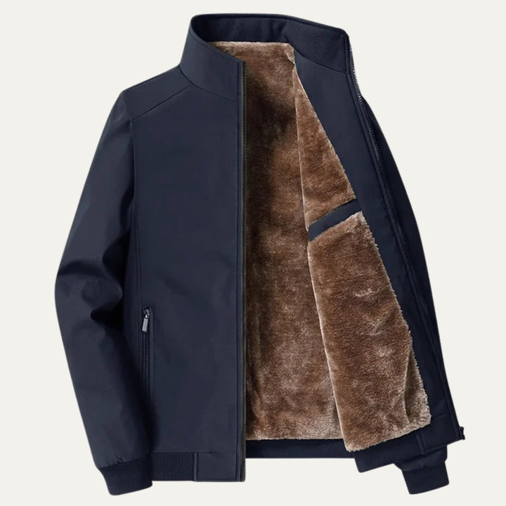 Plush-Lined Stand Collar Zip Jacket