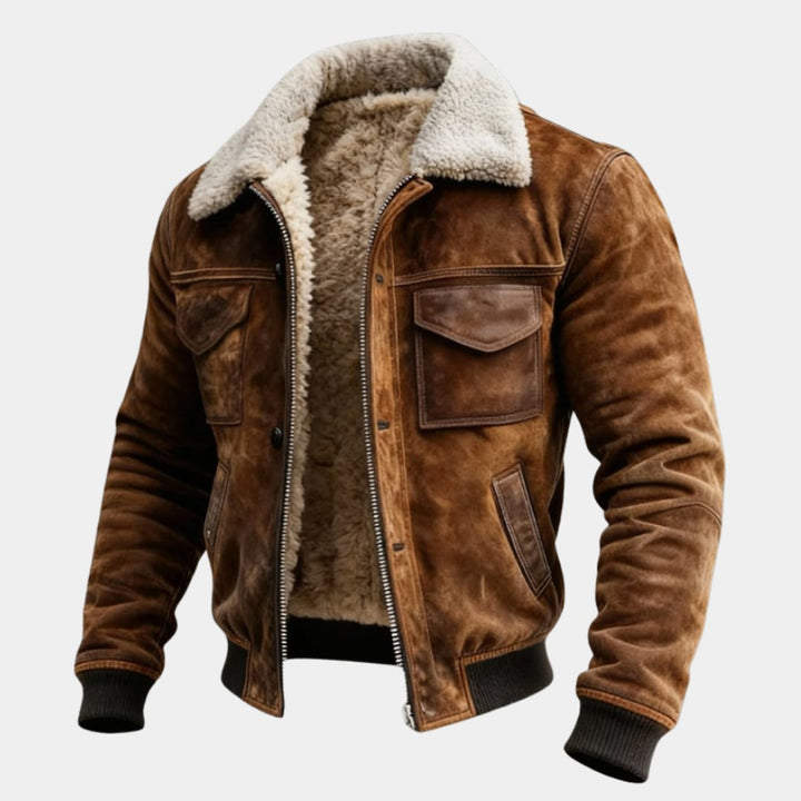 Vintage-Finish Sherpa-Lined Zip Jacket