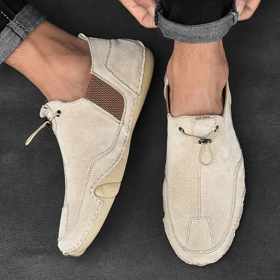 Leather-Look Slip-On Loafers - Khaki