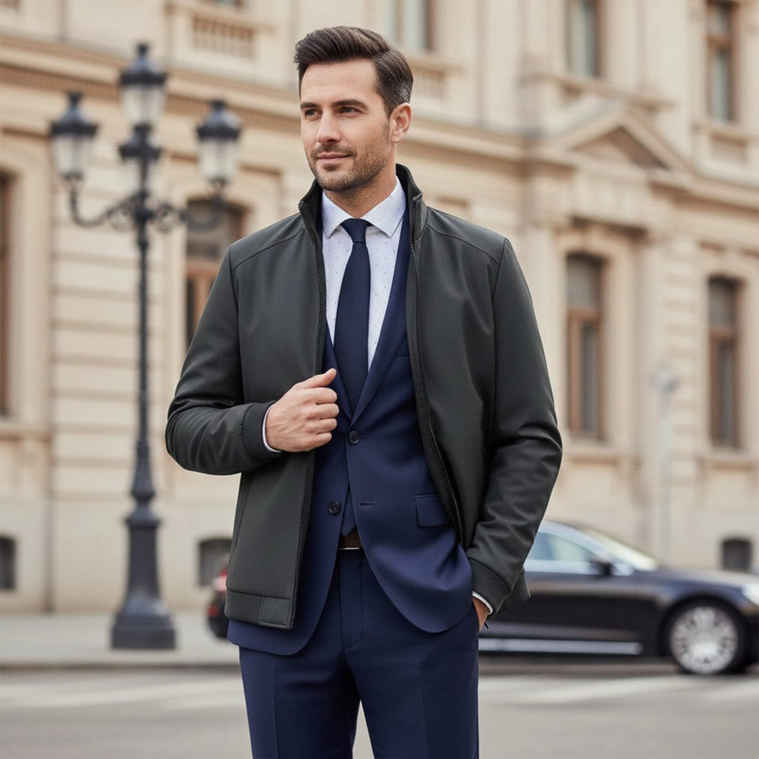 Plush-Lined Stand Collar Zip Jacket