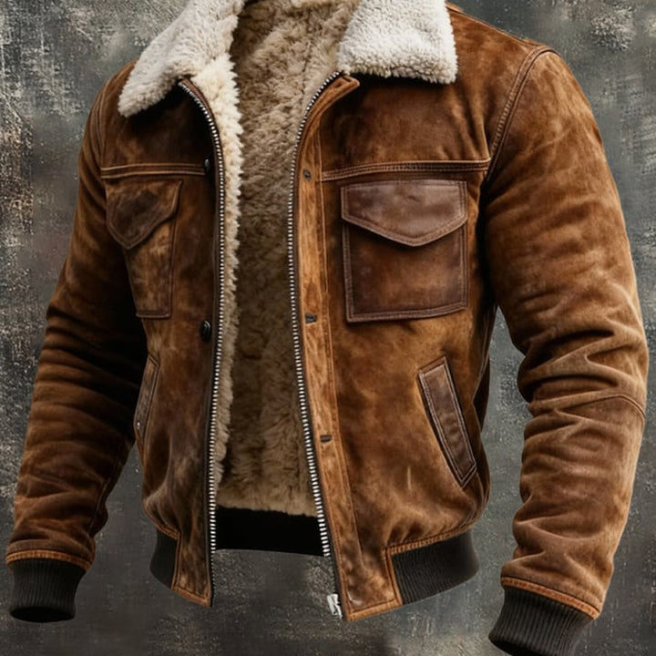 Vintage-Finish Sherpa-Lined Zip Jacket