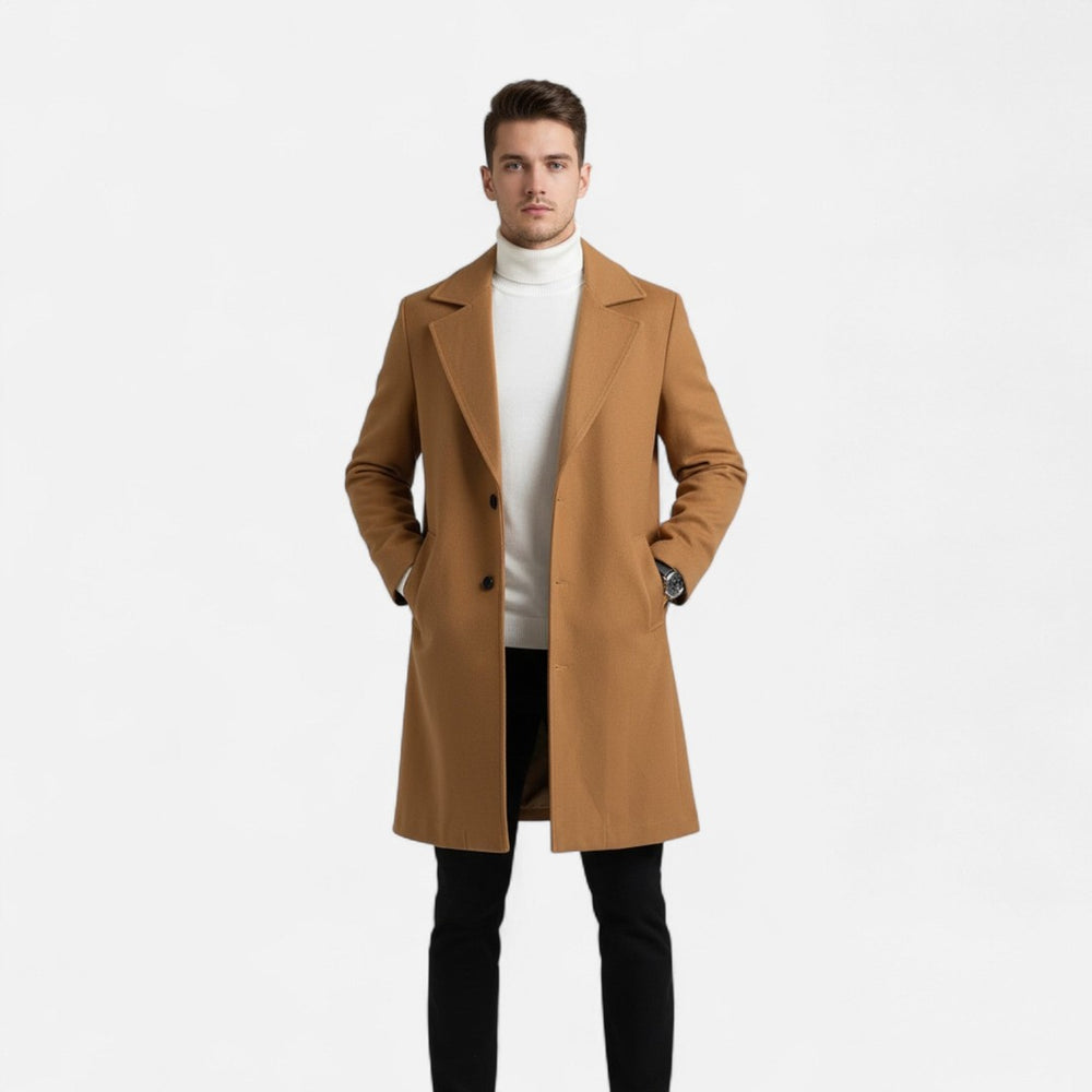 Solid-Colour Long Overcoat