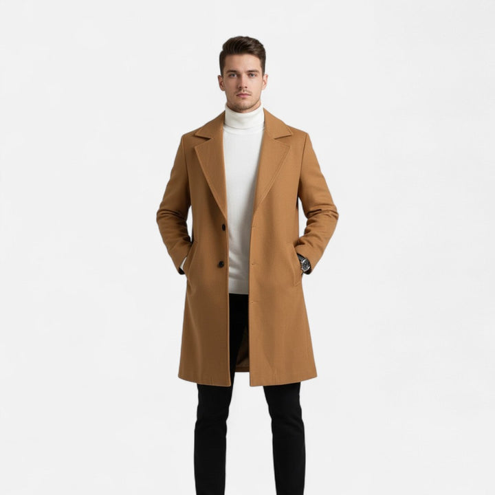 Solid-Colour Long Overcoat