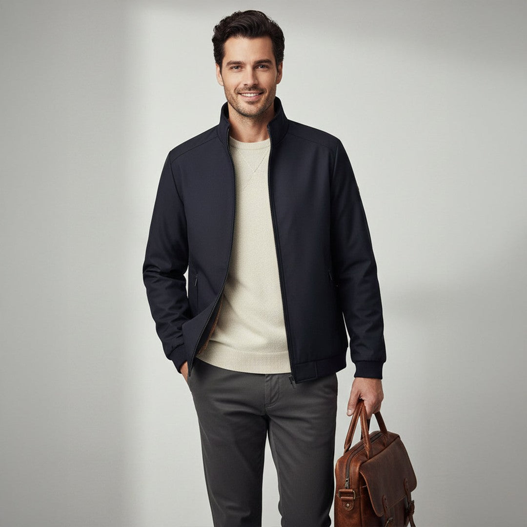 Plush-Lined Stand Collar Zip Jacket