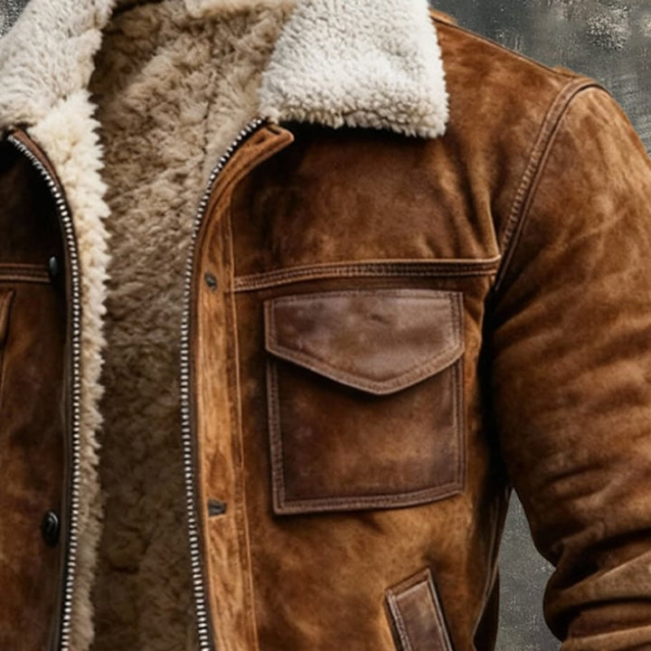 Vintage-Finish Sherpa-Lined Zip Jacket