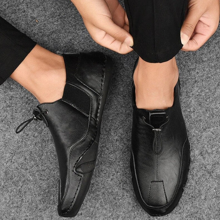 Leather-Look Slip-On Loafers - Black