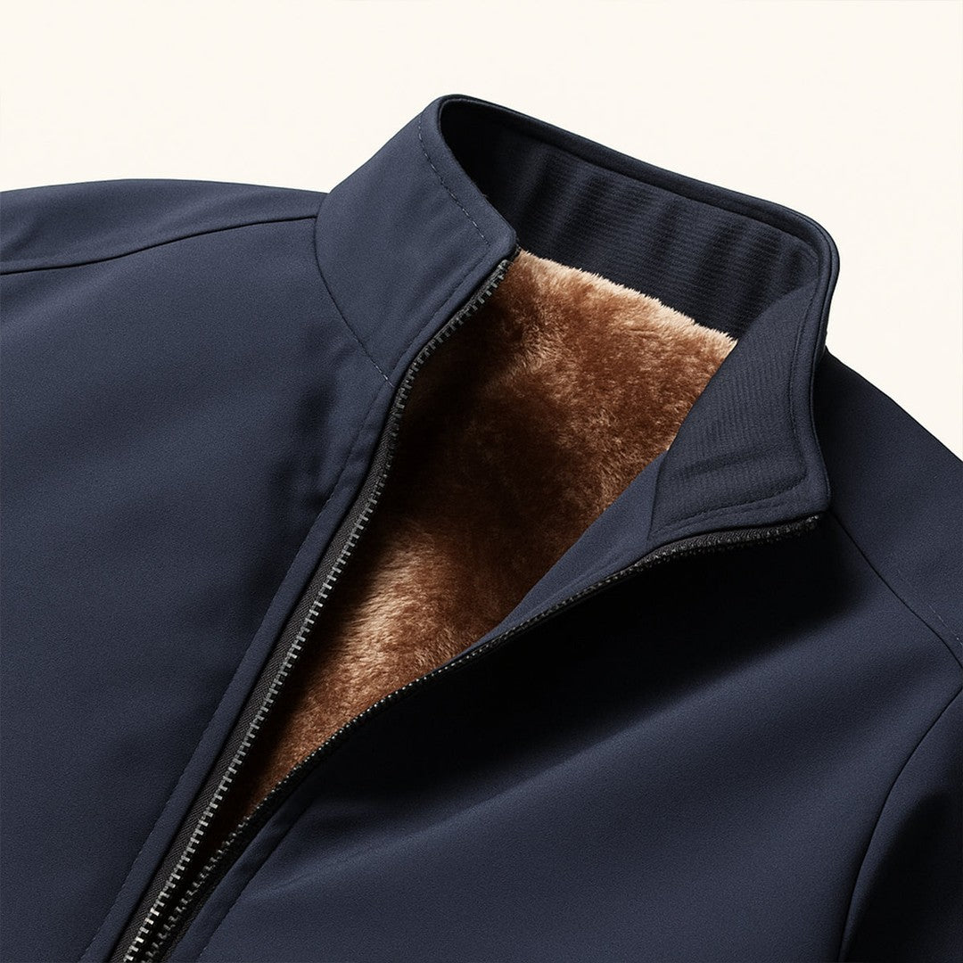 Plush-Lined Stand Collar Zip Jacket