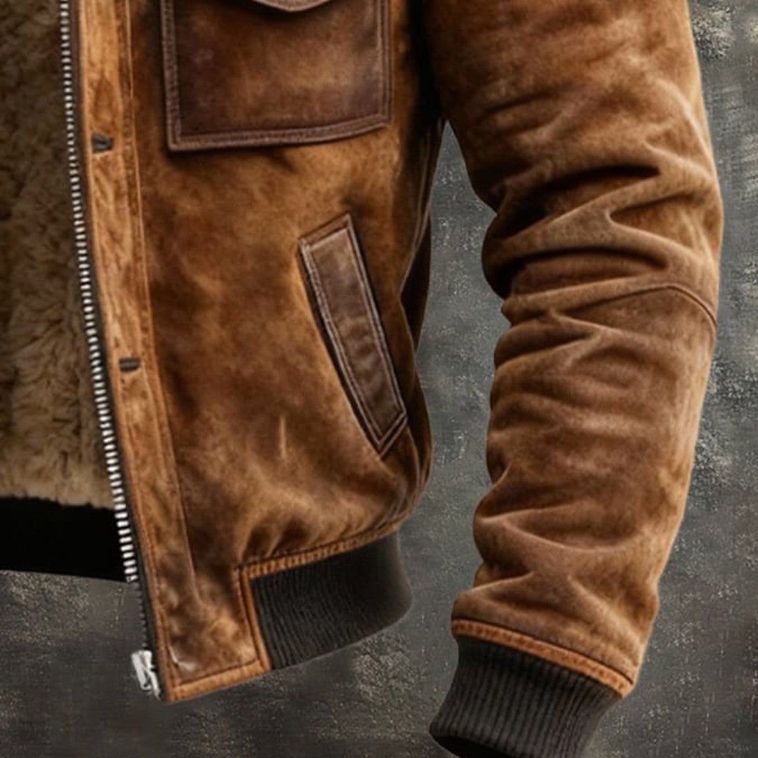 Vintage-Finish Sherpa-Lined Zip Jacket