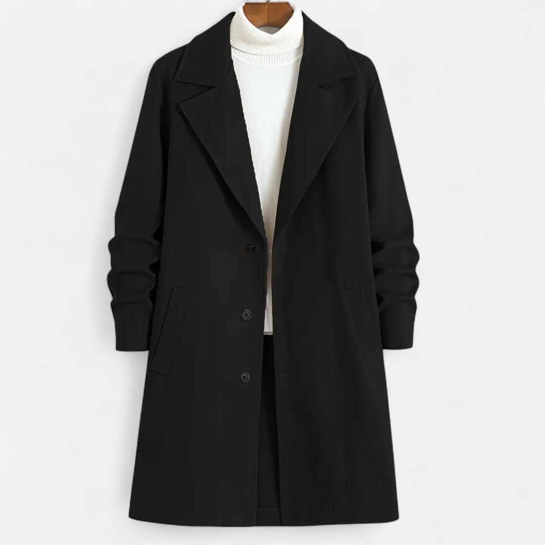 Solid-Colour Long Overcoat