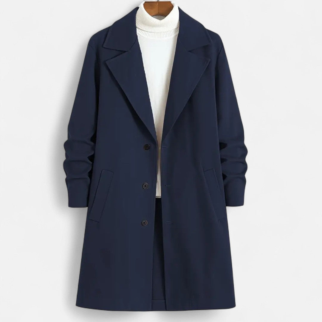 Solid-Colour Long Overcoat