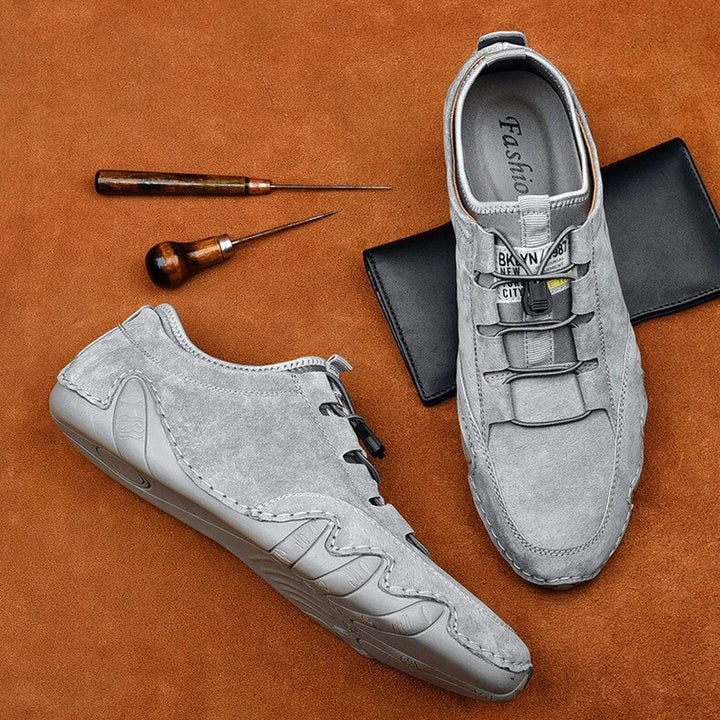 Leather-Look Slip-On Loafers - Light Grey