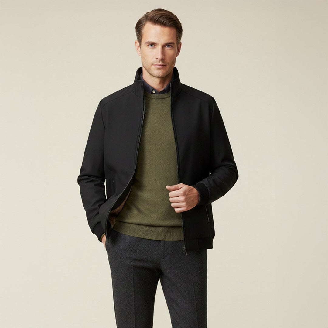 Plush-Lined Stand Collar Zip Jacket