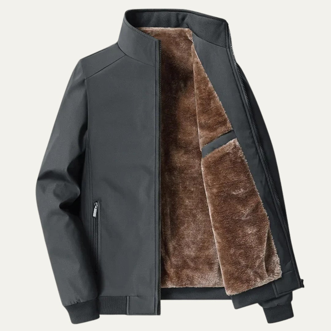 Plush-Lined Stand Collar Zip Jacket