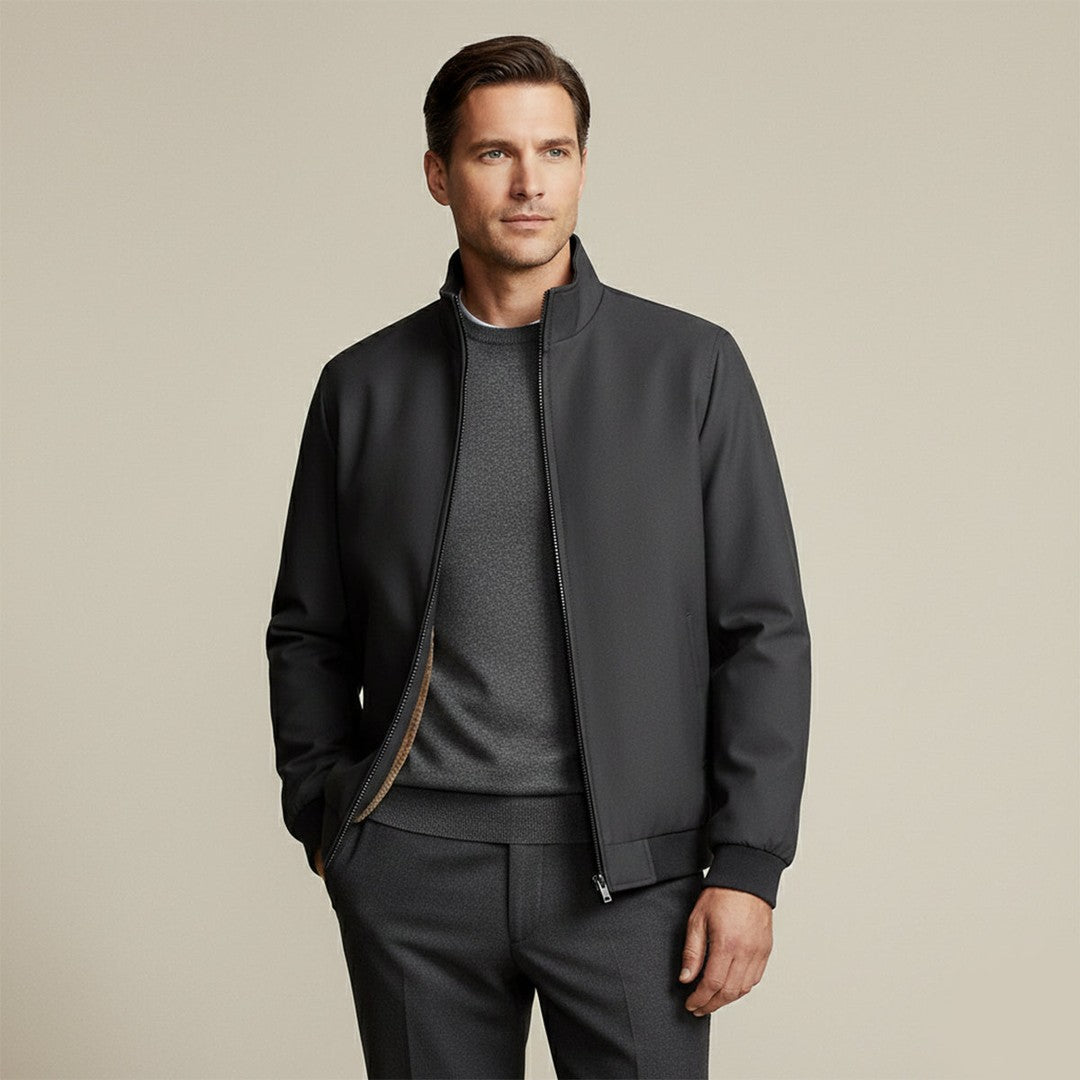 Plush-Lined Stand Collar Zip Jacket