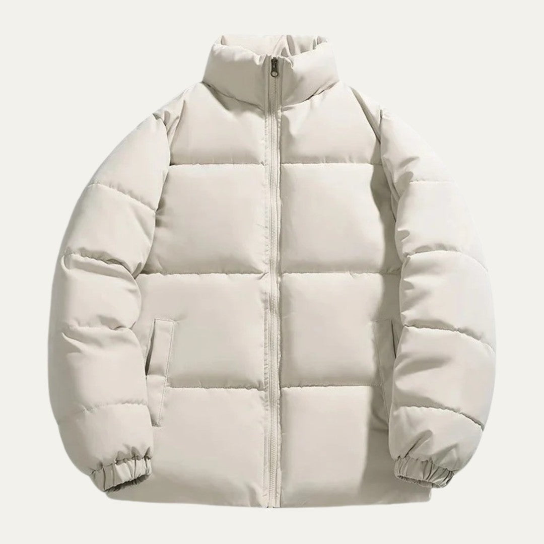 Boxy Stand Collar Puffer Jacket with Hem Drawcord