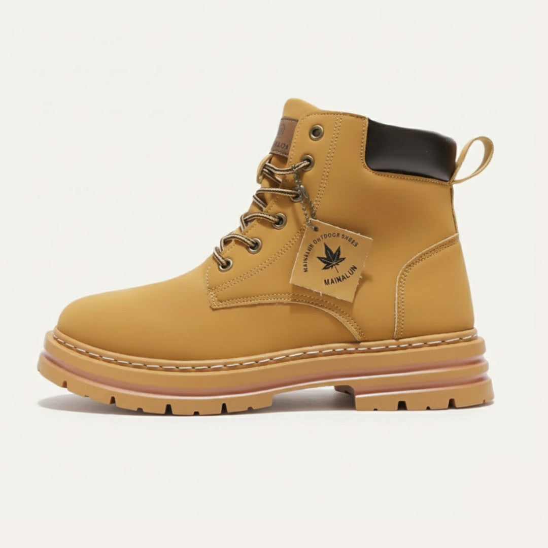 Plush-Collar Lace-Up Boots with Chunky Sole