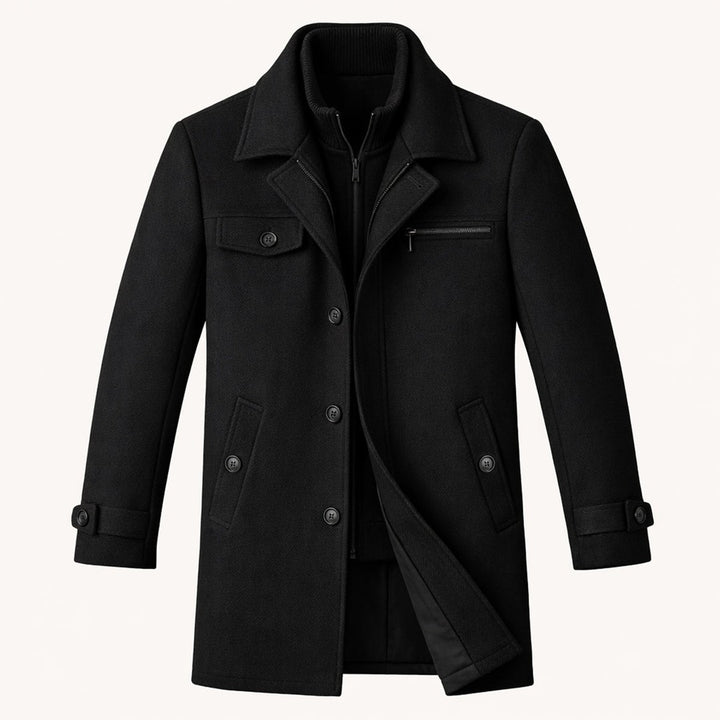 The Windermere Men’s Smart Wool Blend Jacket with Zipper and Button Closure