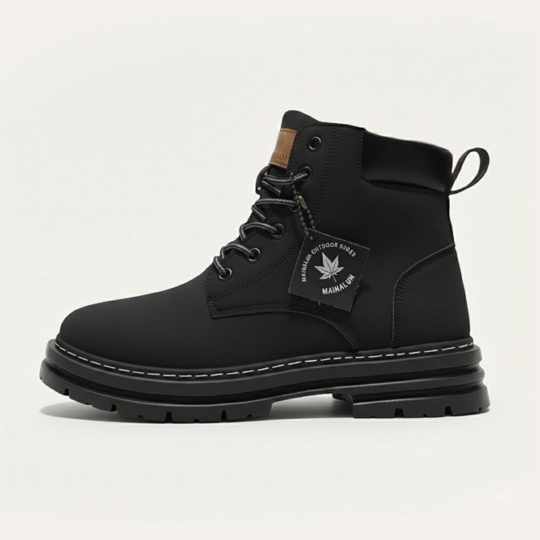 Plush-Collar Lace-Up Boots with Chunky Sole