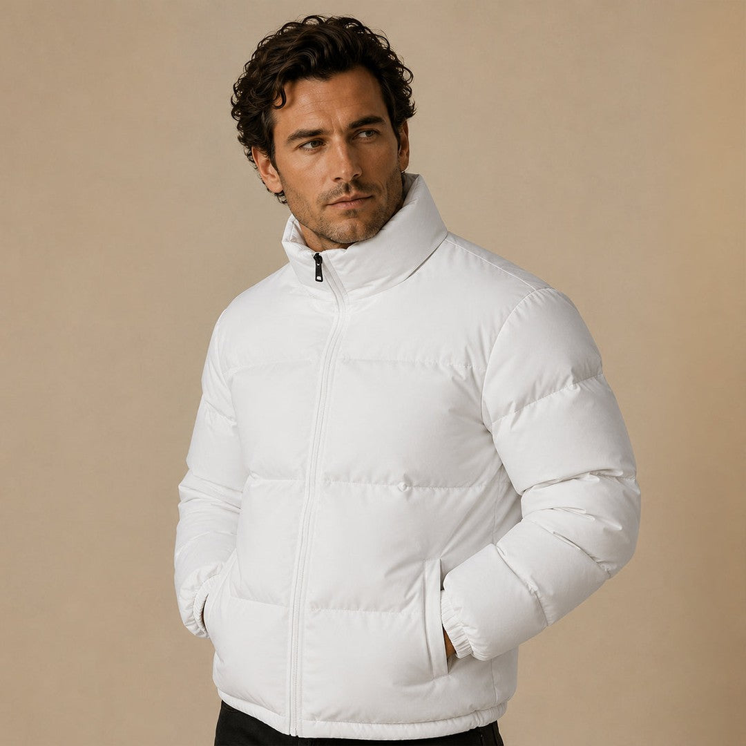 Boxy Stand Collar Puffer Jacket with Hem Drawcord